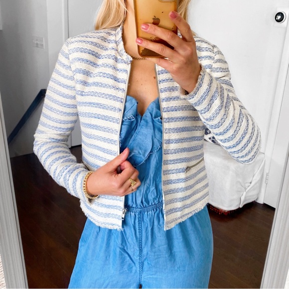 BikBok Jackets & Blazers - 🐚 BIKBOK BLUE IVORY STRIPE FRINGE ELEGANT BLAZER JACKET!